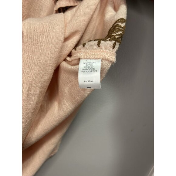 J Jill Women's Size L Shirt Linen Blend Tunic Top Boho Embroidered Short Sleeve - Picture 4 of 9